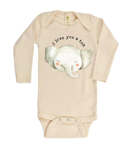 Organic “I Love You A Ton” Elephant Long Sleeve Bodysuit