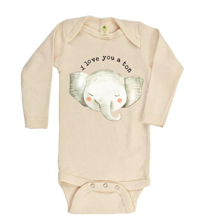 Organic “I Love You A Ton” Elephant Long Sleeve Bodysuit