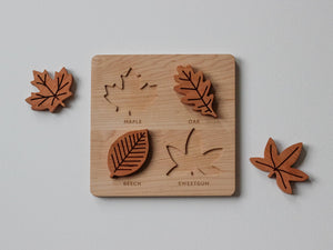 Wooden Leaf Puzzle for Children • Solid Wood Cherry Leaf Toy