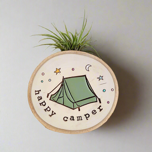 Happy Camper Medium Wood Round (Air Plant Magnet) - littlelightcollective