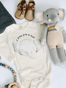 Organic “I Love You A Ton” Elephant Long Sleeve Bodysuit