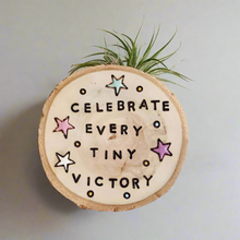 Load image into Gallery viewer, Celebrate Every Tiny Victory-Small Wood Round (Air Plant Magnet ) - littlelightcollective