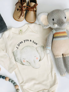 Organic “I Love You A Ton” Elephant Long Sleeve Bodysuit