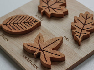 Wooden Leaf Puzzle for Children • Solid Wood Cherry Leaf Toy