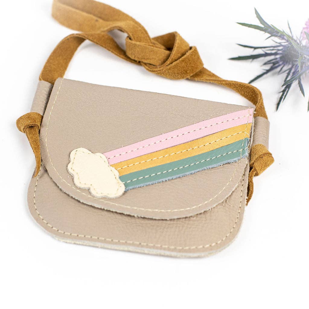 Cream color small leather bag. 2 straps: 1 leather + 1 guitar strap. G –  Handmade suede bags by Good Times Barcelona