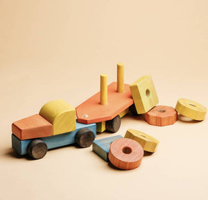 Wooden Truck With A Trailer Sorter Pyramid Painted - littlelightcollective