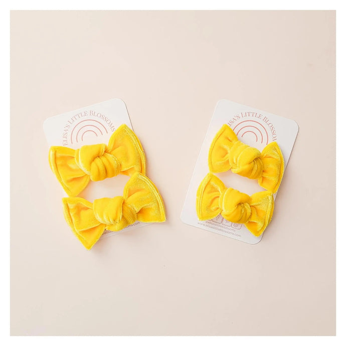 Knot Pigtails // Yellow Velvet Petite Bows - littlelightcollective